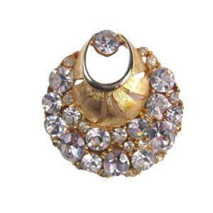 Rhinestones Clam Shell Style Large Goldtone Vintage Pin Brooch Estate Statement